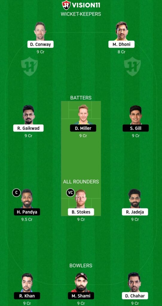 GT VS CSK DREAM 11 FANTASY TEAM PREDICTION 31 MARCH 2023 FOR 1 MATCH