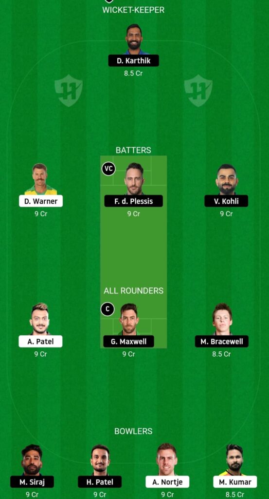 RCB VS DC DREAM 11 FANTASY TEAM PREDICTION