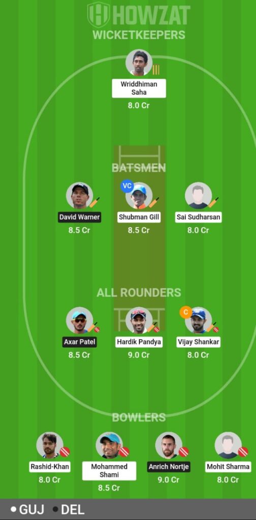 GT VS DC  DREAM 11 FANTASY TEAM PREDICTION IPL 2023