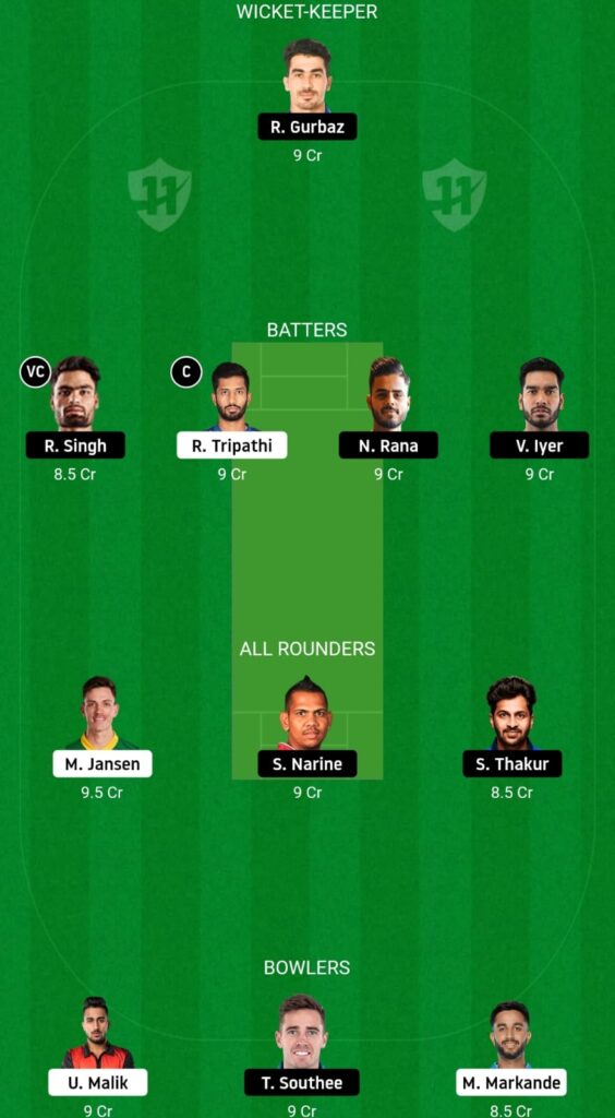 KKR VS SRH FANTASY TEAM PREDICTION