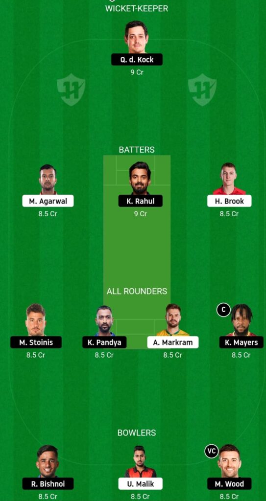 LSG VS SRH FANTASY TEAM PREDICTION FOR 10 th MATCH