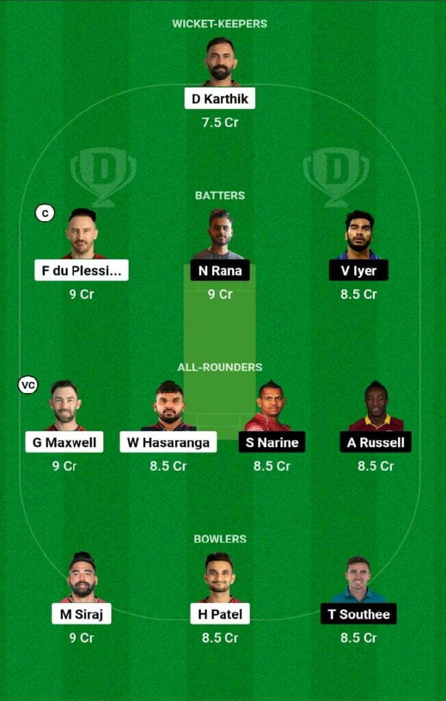 RCB VS KKR DREAM 11 FANTASY TEAM PREDICTION IPL 2023 MATCH 36 