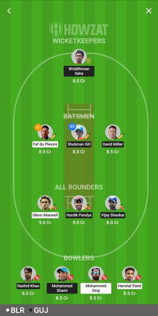 RCB VS GT DREAM 11 FANTASY TEAM PREDICTION MATCH 70 IPL 2023