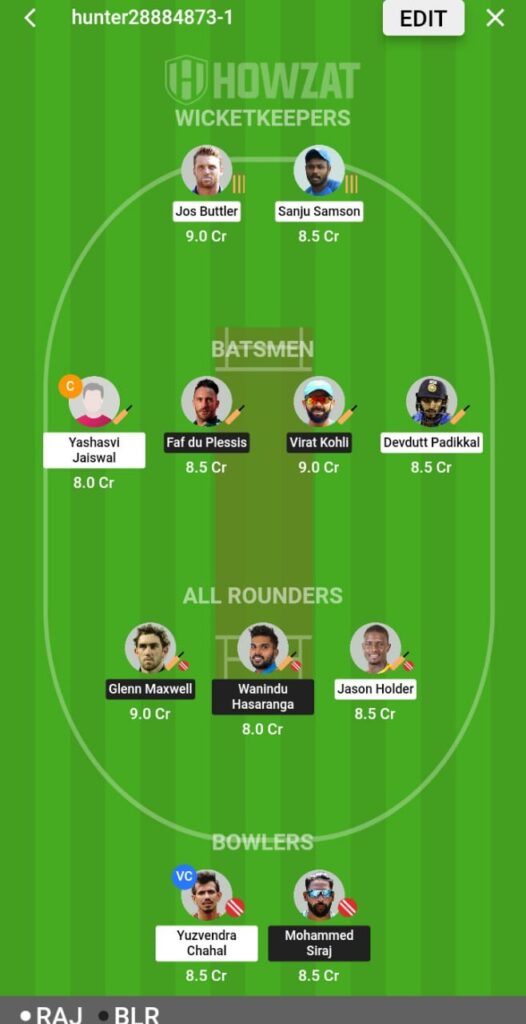 RR VS RCB DREAM 11 FANTASY TEAM PREDICTION MATCH 60 IPL 2023