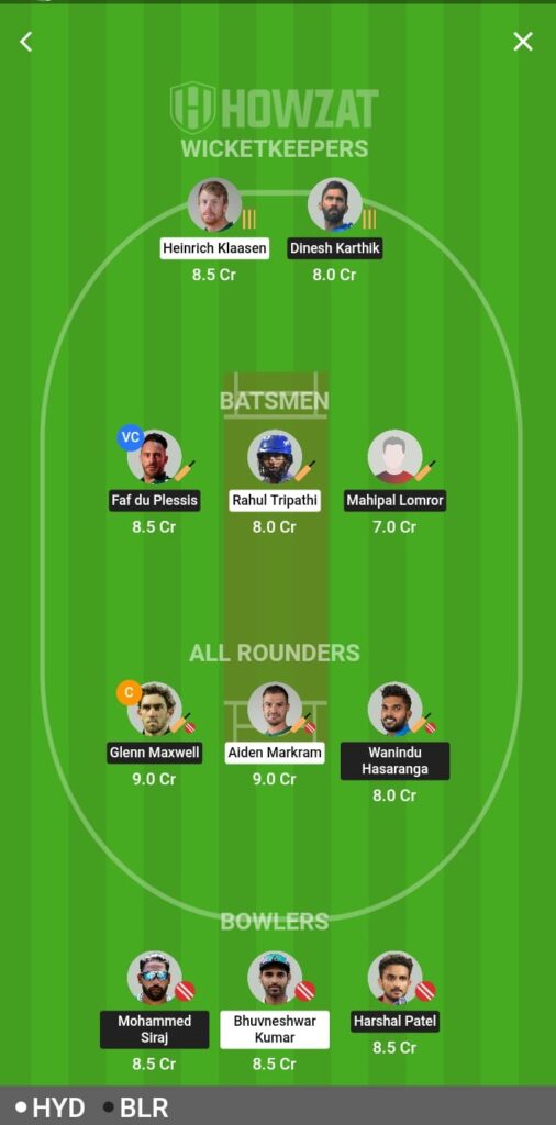 SRH VS RCB DREAM 11 FANTASY TEAM PREDICTION MATCH 65 IPL 2023 